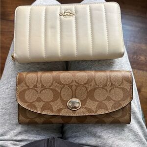 Coach Cream Quilted Zip Wallet with Signature Brown Canvas Flap Wallet